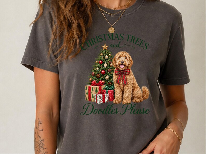 Kerstshirt voor honden, kerstcadeau voor Labradoodles, kerstbomen en doodles, trui voor hondenmoeders, T-shirt voor Labradoodle-liefhebbers, feestelijke top voor huisdiereigenaren afbeelding 8
