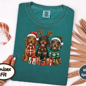 Christmas Dachshund Sweatshirt, Holiday Wiener Dog Shirt, Doxie Mom Gift, Festive Puppy Crewneck, Christmas Dog Lover Gift afbeelding 5