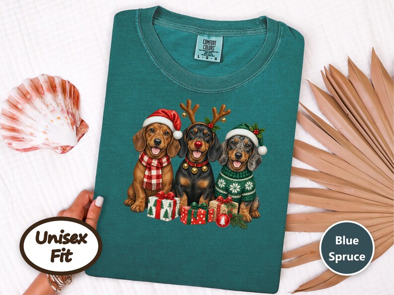 Christmas Dachshund Sweatshirt, Holiday Wiener Dog Shirt, Doxie Mom Gift, Festive Puppy Crewneck, Christmas Dog Lover Gift afbeelding 5