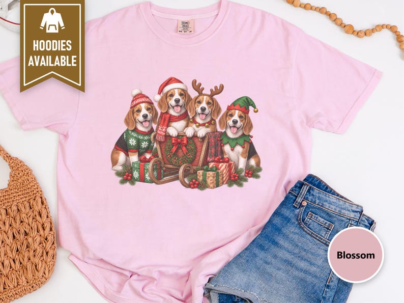 Christmas Dog Shirt, Beagle Lover Gift, Festive Santa Puppy Graphic Top, Christmas Dog Lover Gift, Beagle Christmas Shirt image 4