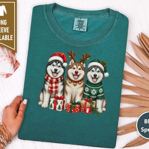 Husky Christmas Sweatshirt, Siberian Husky Holiday Gift, Dog Lover Winter Shirt, Festive Puppy Crewneck, Husky Mom Present image 5