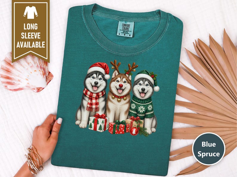 Husky Christmas Sweatshirt, Siberian Husky Holiday Gift, Dog Lover Winter Shirt, Festive Puppy Crewneck, Husky Mom Present image 5