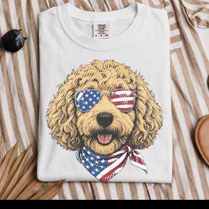 Comfort Colors Patriotic Dog Shirt, Goldendoodle Mom T-Shirt, Fourth of July Dog Dad Sweatshirt, USA Doodle Pet Owner Tops, 4th Of July Dog image 8