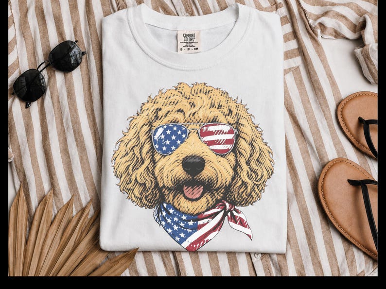 Comfort Colors Patriotic Dog Shirt, Goldendoodle Mom T-Shirt, Fourth of July Dog Dad Sweatshirt, USA Doodle Pet Owner Tops, 4th Of July Dog image 8