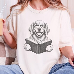 Golden Retriever Reading Shirt, Bookish Dog Lover Gift, Librarian Shirt, Teacher Bookworm Tee image 9