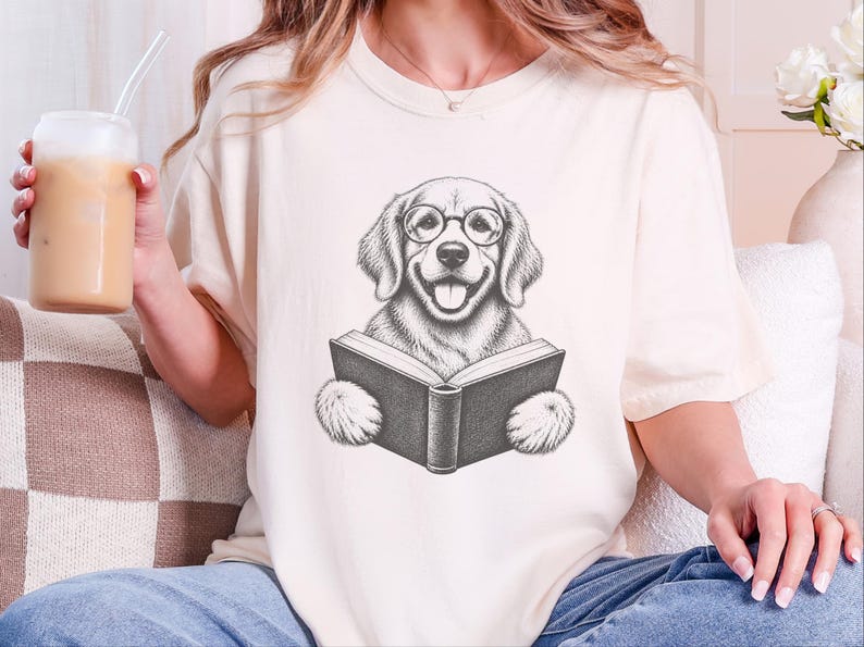 Golden Retriever Reading Shirt, Bookish Dog Lover Gift, Librarian Shirt, Teacher Bookworm Tee image 9