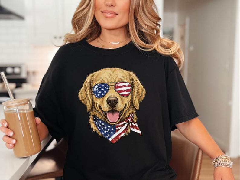 Comfort Colors Patriotic Golden Retriever Shirt, American Flag USA Independence Day Tee, Fourth of July Dog Mom Clothing, Patriotic Dog Gift image 9
