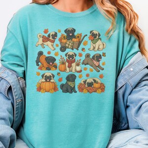 Camiseta de perro pug, regalo para mamá de pug, sudadera de otoño para perros, camiseta para amantes de los pugs, camiseta de calabaza de otoño imagen 9