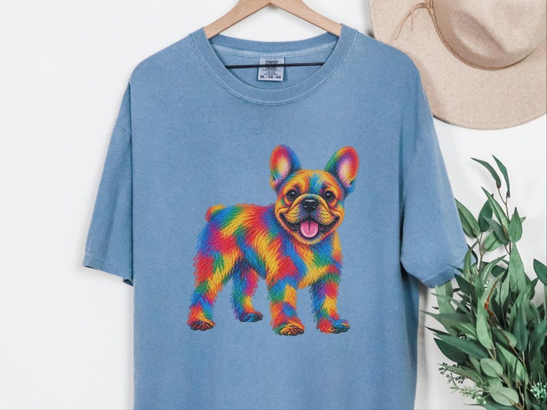 Frenchie Dog Shirt, Colorful Dog Art, French Bulldog Mom Gift, Frenchie Lover Present, Vibrant Pet Portrait Tee image 2