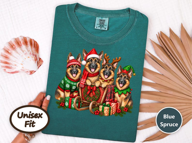 German Shepherd Christmas Shirt, Holiday Dog Lover Gift, Festive Gsd Mom Sweatshirt, Christmas Pet Tee, German Shepherd Owner Present image 9