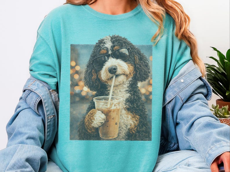 Comfort Colors Bernedoodle Tee | Iced Coffee Dog Shirt, Funny Canine Mom Gift | Dog Graphic Tee, Bernedoodle Lover Gift, Iced Coffee Tshirt image 5