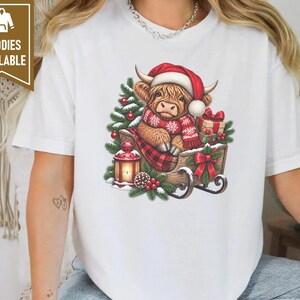 Christmas Highland Cow Sweatshirt, Santa Cow Holiday Gift, Festive Farm Animal Shirt, Winter Cow Lover Tee image 7