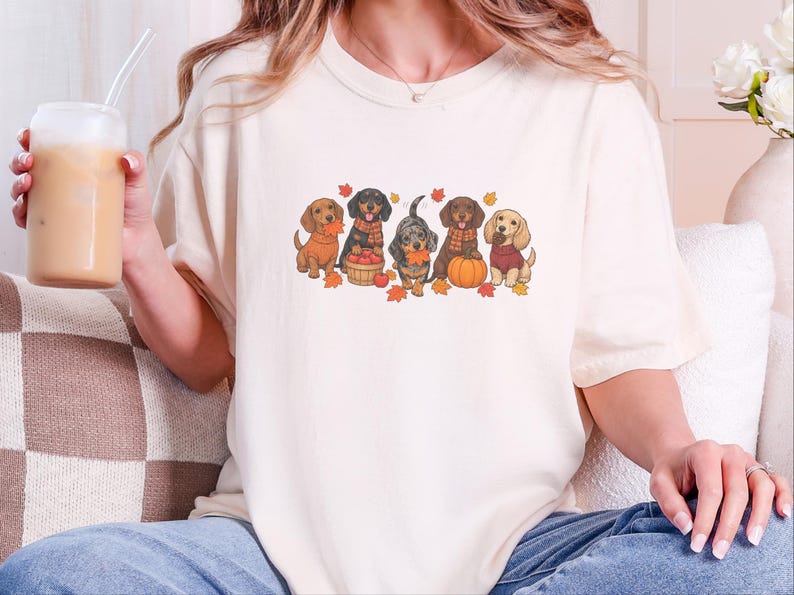 Dachshund Fall Shirt, Autumn Dog Lover Gift, Wiener Dog Sweater, Cute Fall Doxie Tee, Sausage Dog Fall Shirt imagen 8