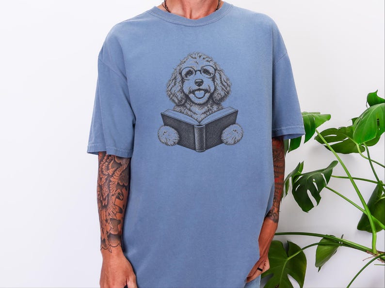 Bookish Dog Tee, Cavapoo Mom Gift, Reading Animal Art, Cavapoo Shirt, Dog Lover Book Tee image 6
