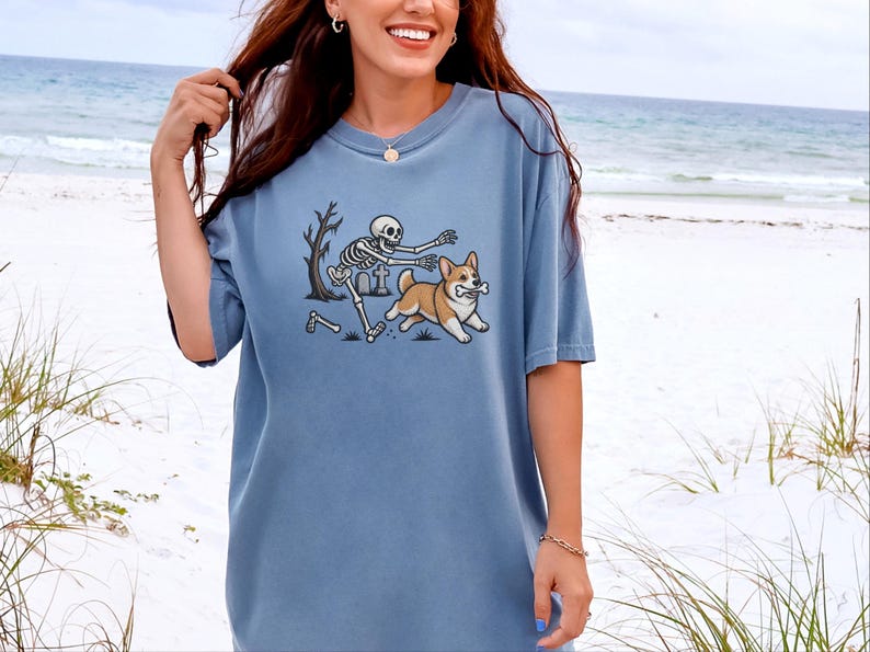 T-shirt met skelethond, Halloween Corgi-shirt, grappig Corgi-cadeau, griezelig T-shirt, Corgi-moedershirt, T-shirt met skelethond afbeelding 10
