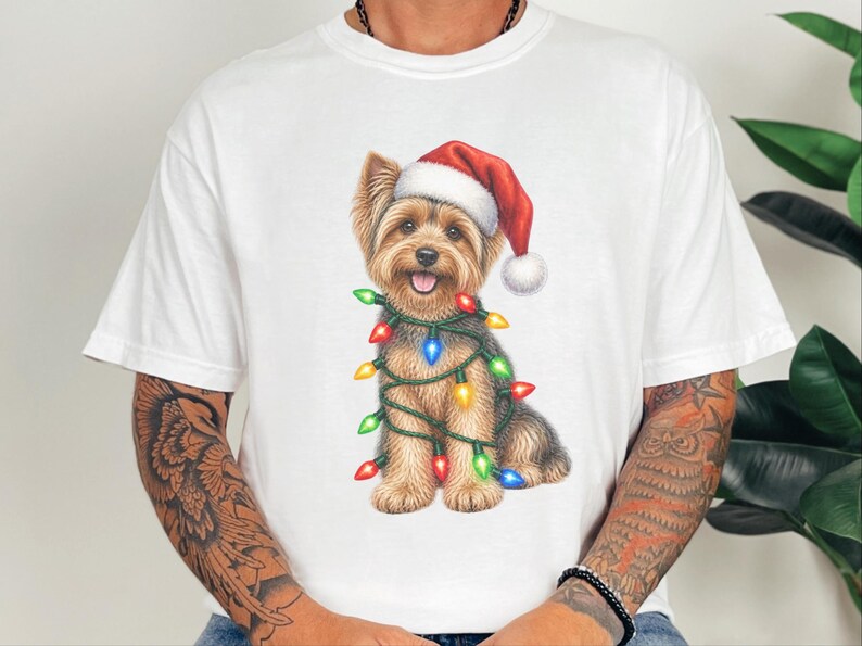 T-shirt de Noël Yorkshire Terrier, Cadeau de Noël Yorkshire Terrier, T-shirt de Noël pour chien, T-shirt Yorkshire Terrier, T-shirt pour chien avec bonnet de Père Noël, Cadeau pour amoureux des Yorkshire Terriers image 3