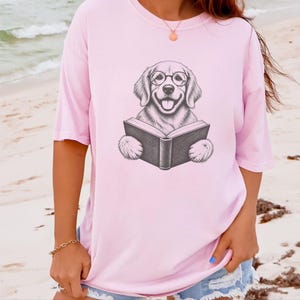 Golden Retriever Reading Shirt, Bookish Dog Lover Gift, Librarian Shirt, Teacher Bookworm Tee image 3