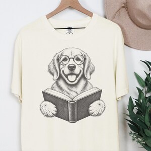 Golden Retriever Reading Shirt, Bookish Dog Lover Gift, Librarian Shirt, Teacher Bookworm Tee image 1