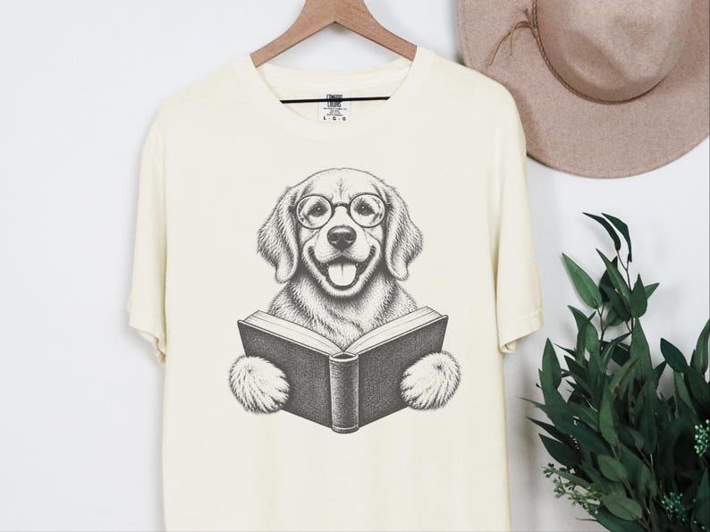 Golden Retriever Reading Shirt, Bookish Dog Lover Gift, Librarian Shirt, Teacher Bookworm Tee image 1