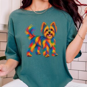 Yorkie Mom Shirt, Yorkie Lover Gift, Colorful Dog Tee, Yorkshire Dog Art, Puppy Graphic Tee, Dog Mom Sweatshirt image 2