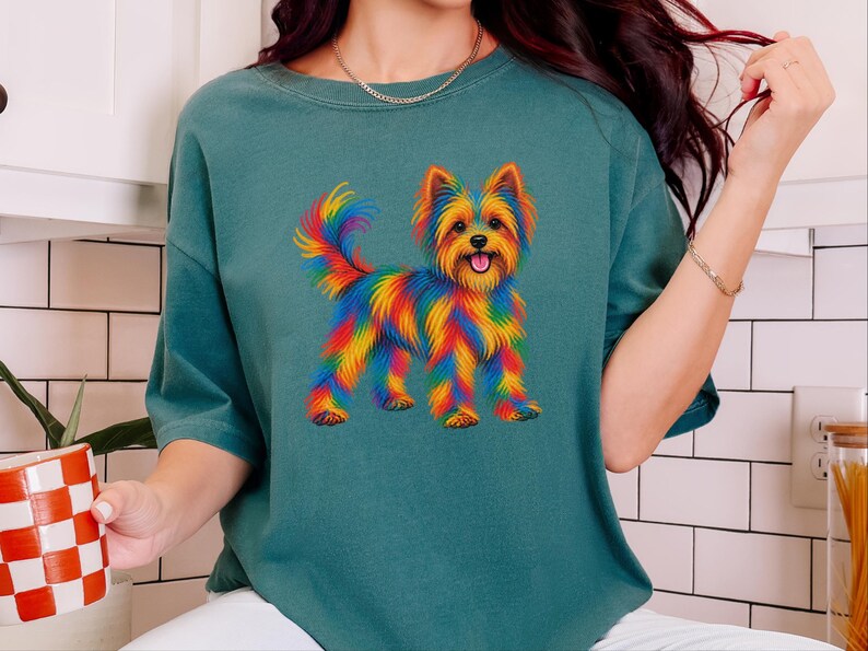 Yorkie Mom Shirt, Yorkie Lover Gift, Colorful Dog Tee, Yorkshire Dog Art, Puppy Graphic Tee, Dog Mom Sweatshirt image 2