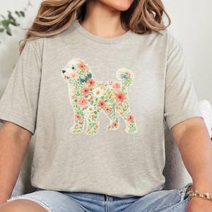 Sheepadoodle T-Shirt, Floral Sheepadoodle Silhouette Art Print, Boho Pet Lover Gift, Whimsical Doodle Art, Dog Mom Present image 2
