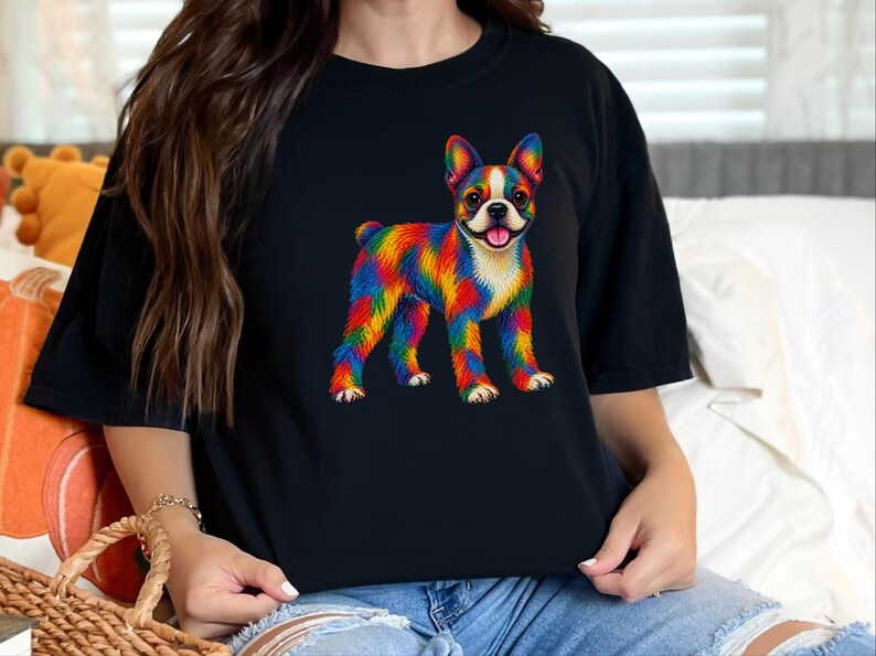 Boston Terrier Shirt, Colorful Dog Lover Gift, Rainbow Puppy Art Tee, Dog Mom Present image 8