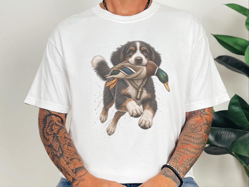 Bernedoodle jachtshirt, cadeau voor watervogeljager, shirt voor eendenjacht, T-shirt voor sportieve honden, cadeau voor Bernedoodle-eigenaar afbeelding 9