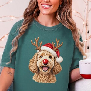 Christmas Goldendoodle Shirt, Goldendoodle Mom Gift, Holiday Dog Sweater, Rudolph Red Nose Doodle Crewneck, Festive Pet Lover Apparel image 10