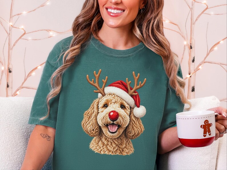 Christmas Goldendoodle Shirt, Goldendoodle Mom Gift, Holiday Dog Sweater, Rudolph Red Nose Doodle Crewneck, Festive Pet Lover Apparel image 10