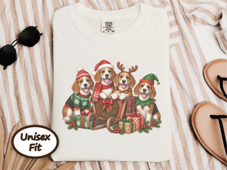 Christmas Dog Shirt, Beagle Lover Gift, Festive Santa Puppy Graphic Top, Christmas Dog Lover Gift, Beagle Christmas Shirt image 9