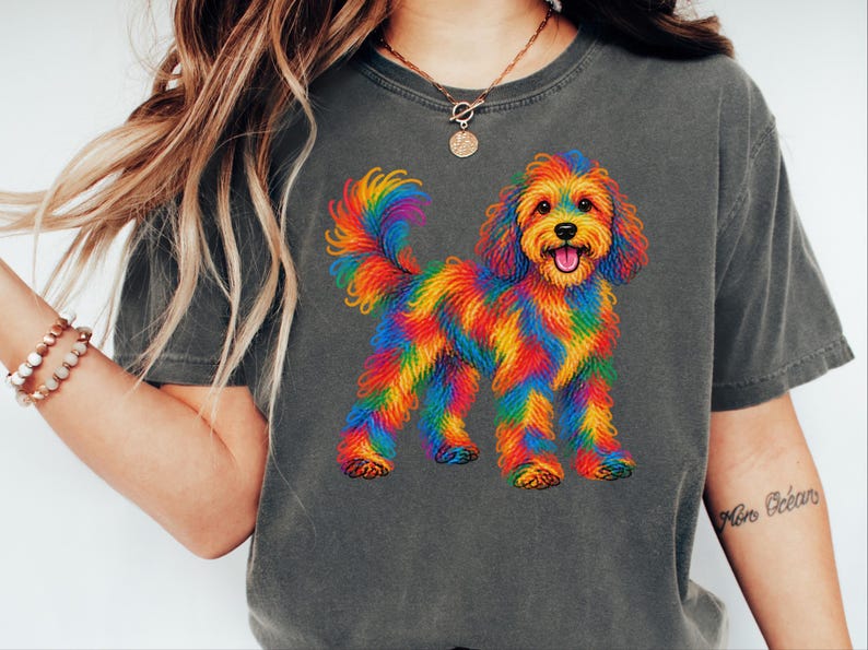 Cavapoo Shirt, Cavapoo Mom Gift, Colorful Dog Tee, Doodle Dog Art, Rainbow Puppy Graphic, Pet Lover Shirt image 6