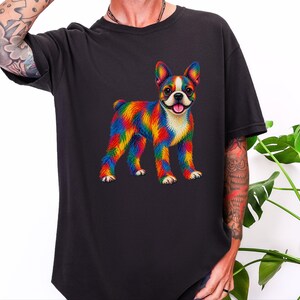 Boston Terrier Shirt, Colorful Dog Lover Gift, Rainbow Puppy Art Tee, Dog Mom Present image 9