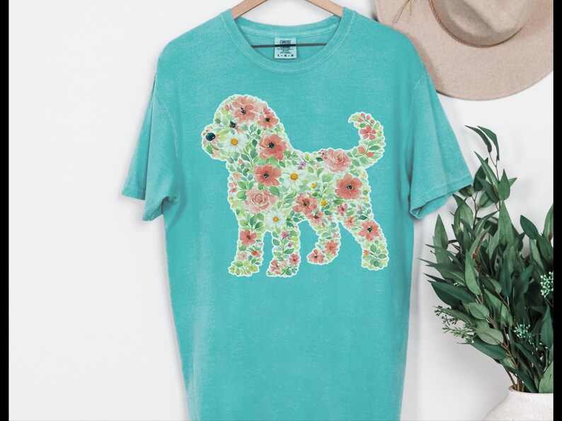 Comfort Colors Cockapoo Silhouette Floral Shirt, Dog Mom Gift, Botanical Pet Lover Tee, Puppy Owner Present, Vintage Fur Baby image 4