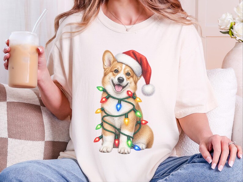 Kersttrui met Corgi-print, kerstshirt voor honden, kerstcadeau voor Corgi's, T-shirt voor hondenliefhebbers, cadeau voor Corgi-moeders afbeelding 2