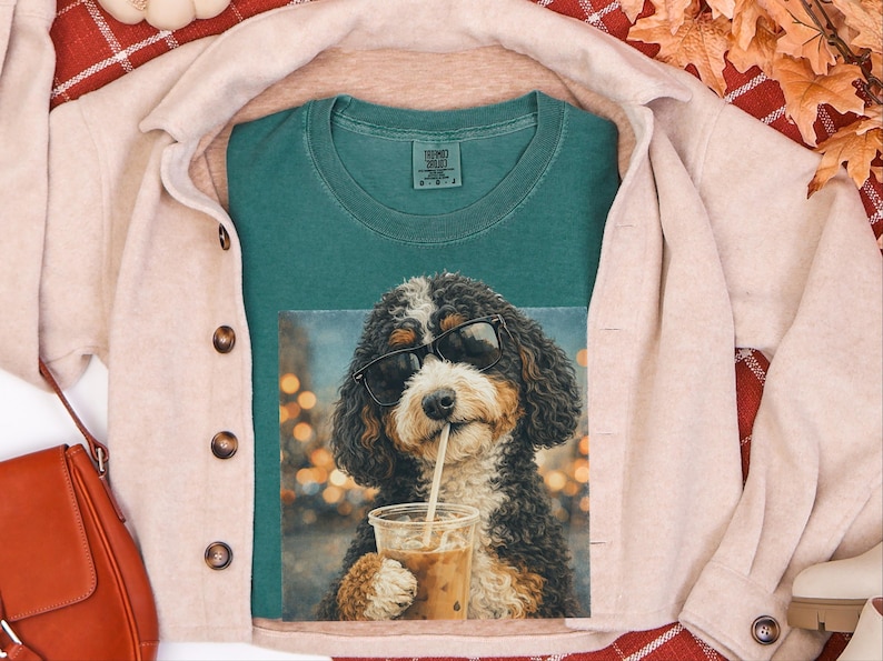 Comfort Colors Bernedoodle Tee | Iced Coffee Dog Shirt, Funny Canine Mom Gift | Dog Graphic Tee, Bernedoodle Lover Gift, Iced Coffee Tshirt image 3