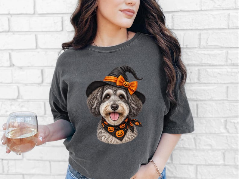 Witch Dog Shirt, Halloween Dog Mom, Schnoodle Mom Gift, Spooky Dog Sweatshirt, Fall Doodle Dog Tee image 10