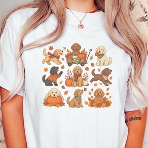 Camiseta para mamás de Goldendoodle, regalo para amantes de los perros de Goldendoodle, camiseta de otoño para amantes de los perros, sudadera con capucha estilo huerto de calabazas, camiseta de otoño para perros, sudadera para mamás de Goldendoodle imagen 5