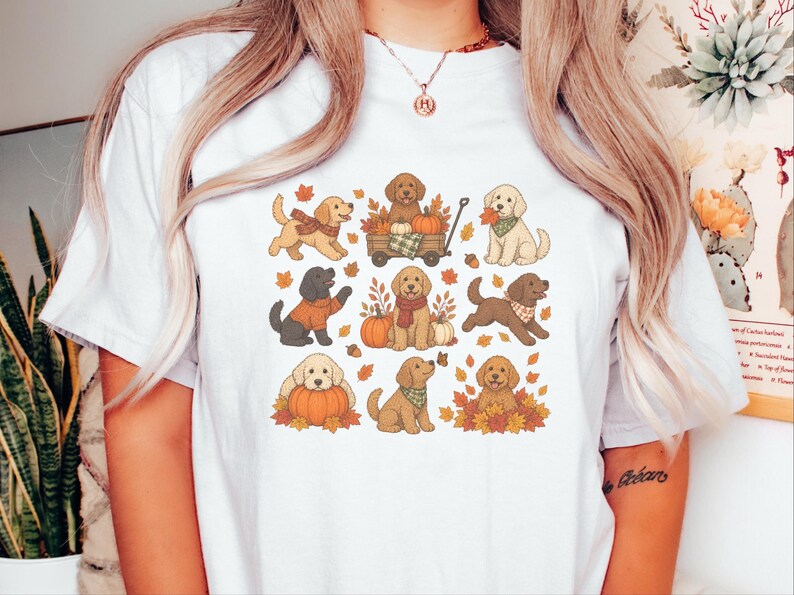 Camiseta para mamás de Goldendoodle, regalo para amantes de los perros de Goldendoodle, camiseta de otoño para amantes de los perros, sudadera con capucha estilo huerto de calabazas, camiseta de otoño para perros, sudadera para mamás de Goldendoodle imagen 5
