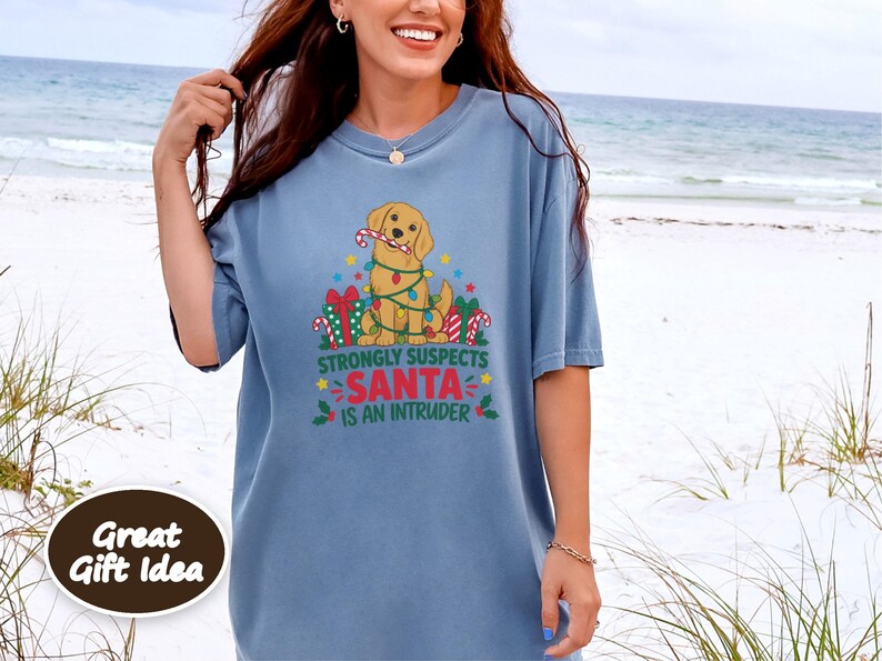 Christmas Dog Shirt, Golden Retriever Christmas Gift, Funny Christmas Dog Tee, Santa Is An Intruder Shirt, Holiday Dog Lover Gift image 10