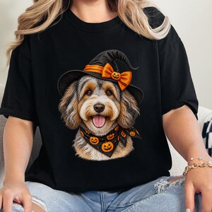Witch Dog Shirt, Aussiedoodle Shirt, Doodle Mom Halloween Gift, Spooky Dog Lover Tee, Halloween Dog Shirt image 7