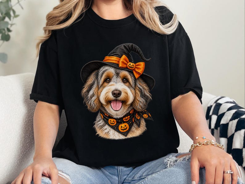 Witch Dog Shirt, Aussiedoodle Shirt, Doodle Mom Halloween Gift, Spooky Dog Lover Tee, Halloween Dog Shirt image 7