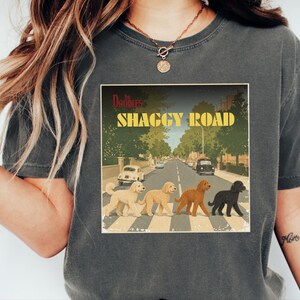 Comfort Colors Beatles Inspired Goldendoodle Shirt, The Doodles Shaggy Road Parody Tee, Retro Classic Rock Band Dog Mom Clothing image 4
