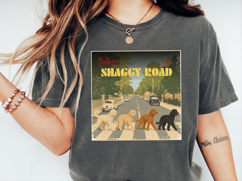 Comfort Colors Beatles Inspired Goldendoodle Shirt, The Doodles Shaggy Road Parody Tee, Retro Classic Rock Band Dog Mom Clothing image 4