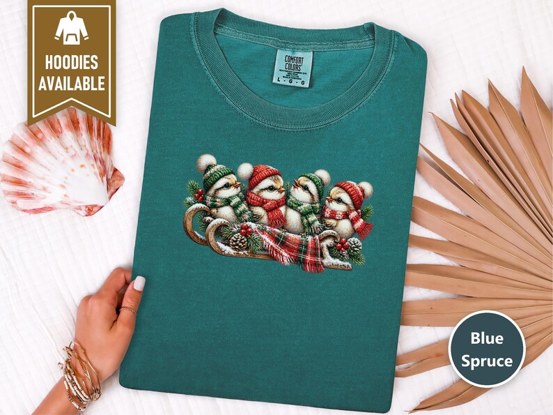 Christmas Birds Shirt, Holiday Bird Lover Gift, Winter Wildlife Tee, Cute Animal Sweatshirt, Festive Christmas Bird Shirt image 8