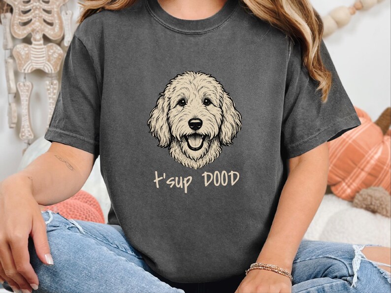 Comfort Colors Labradoodle T-Shirt, T'sup Dood Goldendoodle Sweatshirt, Funny Bernedoodle Sheepadoodle Graphic Crewneck, Golden Labradoodle image 8