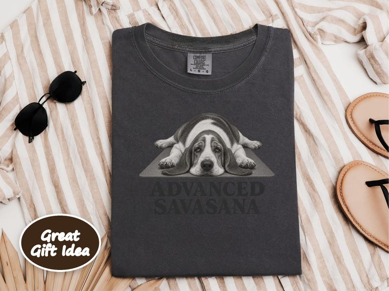 Basset Hound Shirt, Advanced Savasana Yoga Tee, Funny Dog Owner Gift, Yoga Teacher Shirt, Relaxed Fit TShirt image 7