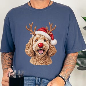 Christmas Goldendoodle Shirt, Goldendoodle Mom Gift, Holiday Dog Sweater, Rudolph Red Nose Doodle Crewneck, Festive Pet Lover Apparel image 7