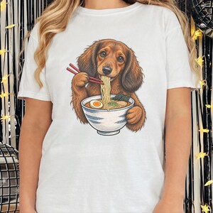 Dachshund Ramen Shirt, Wiener Dog Gift, Long Haired Doxie Tee, Japanese Food Art, Noodle Lover Shirt, Doxie Mom Gift image 9