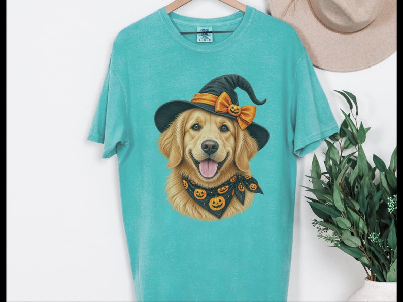 Halloween Dog Shirt, Witch Dog Shirt, Golden Retriever Mom Gift, Fall Dog Lover Tee, Golden Mom Gift image 8